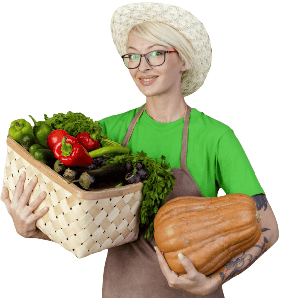 qadın əlində bizim təbii gübrələri məhsullarını tutur